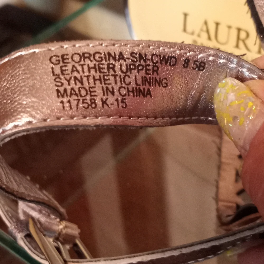 Lauren Ralph Lauren Georgina Espadrille Gold Wedge Leather Sandals Size 8.5 - Picture 8 of 12